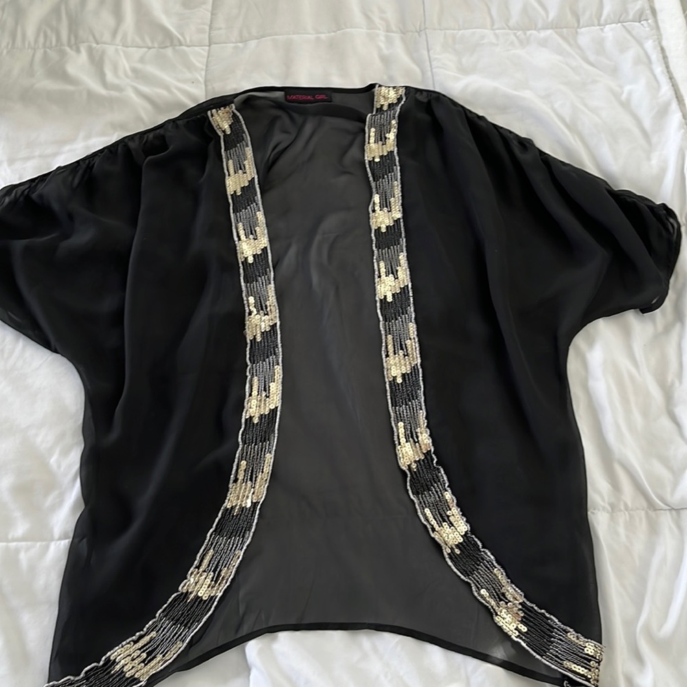 2000s Sheer black short sleeve cardigan/shrug with sequins